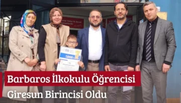 Barbaros İlkokulu Öğrencisi Giresun Birincisi Oldu