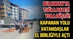 Bulancak’ta tuğla paleti yola düştü! Kapanan yolu vatandaşlar açtı