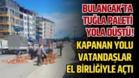 Bulancak’ta tuğla paleti yola düştü!  Kapanan yolu vatandaşlar açtı