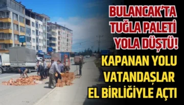 Bulancak’ta tuğla paleti yola düştü! Kapanan yolu vatandaşlar açtı