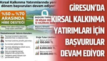 Giresun’da Kırsal Kalkınma Yatırımları İçin Başvurular Devam Ediyor
