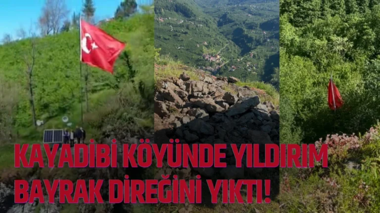 Kayadibi Köyü’nde yıldırım bayrak direğini yıktı!